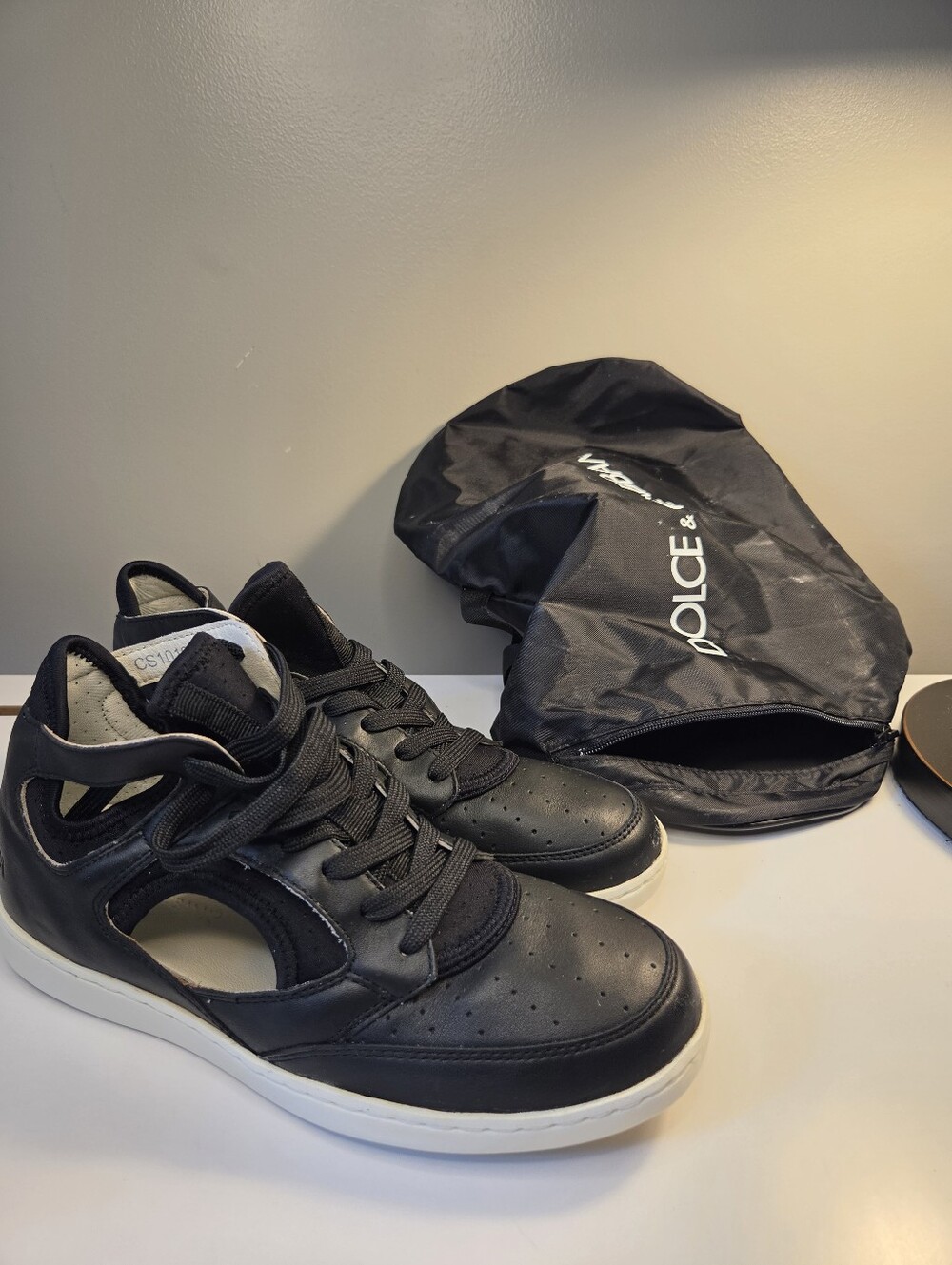 Dolce & Gabbana Black and White Cutout Leather Men's Sneakers